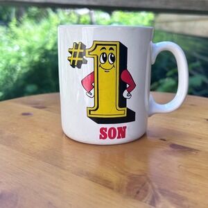 Vintage Ceramic Mug Son White #1 Number One Retro 80s Kitsch Japan Contenova